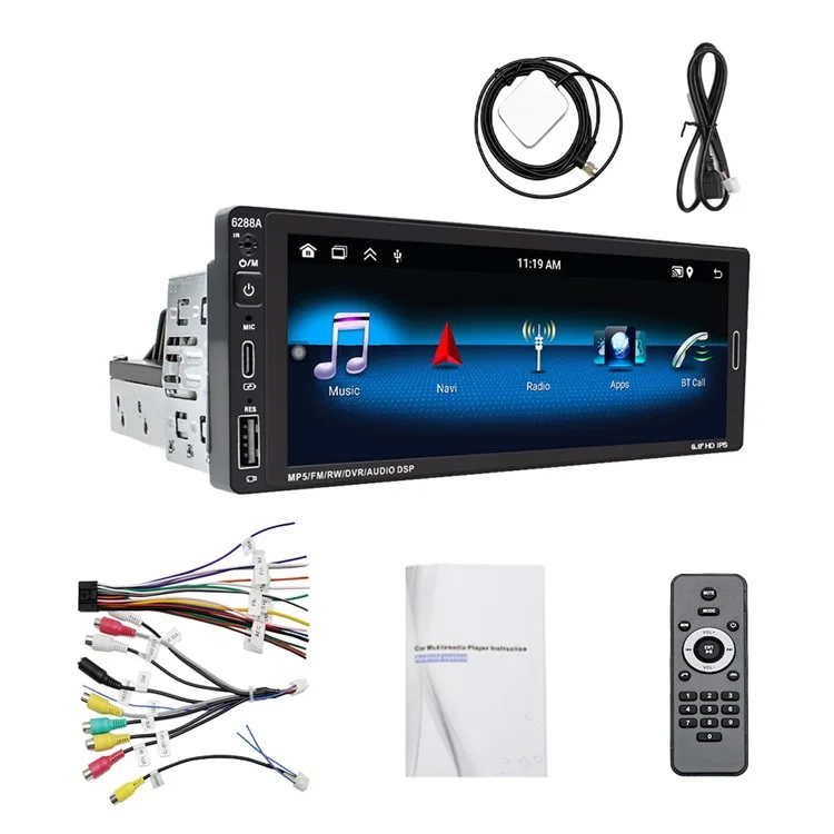 6288A 6,9-дюймовый Android 13.0 Single Din автомобильный стереоплеер 2+32G автомобильный MP5-плеер Android Auto FM-радио