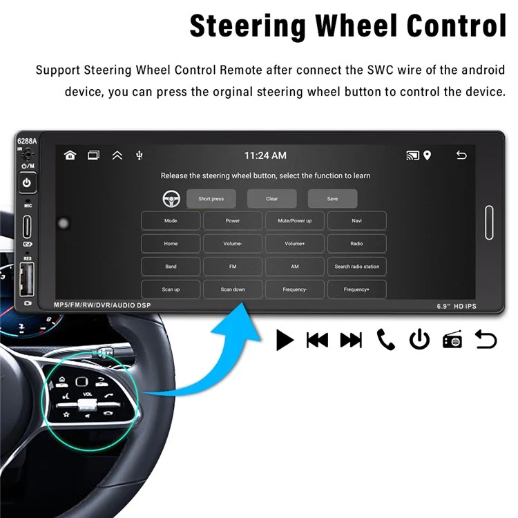 6288A 6.9-inch Android 12.0 2G+64G Touch Screen Car MP5 Player Carplay Android Auto Player