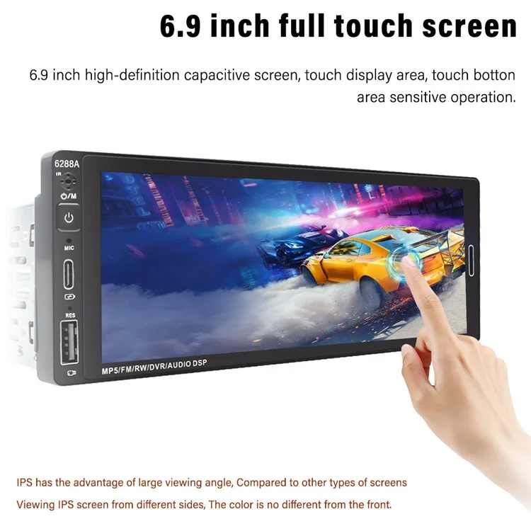 6288A 6.9-inch Android 12.0 2G+64G Touch Screen Car MP5 Player Carplay Android Auto Player