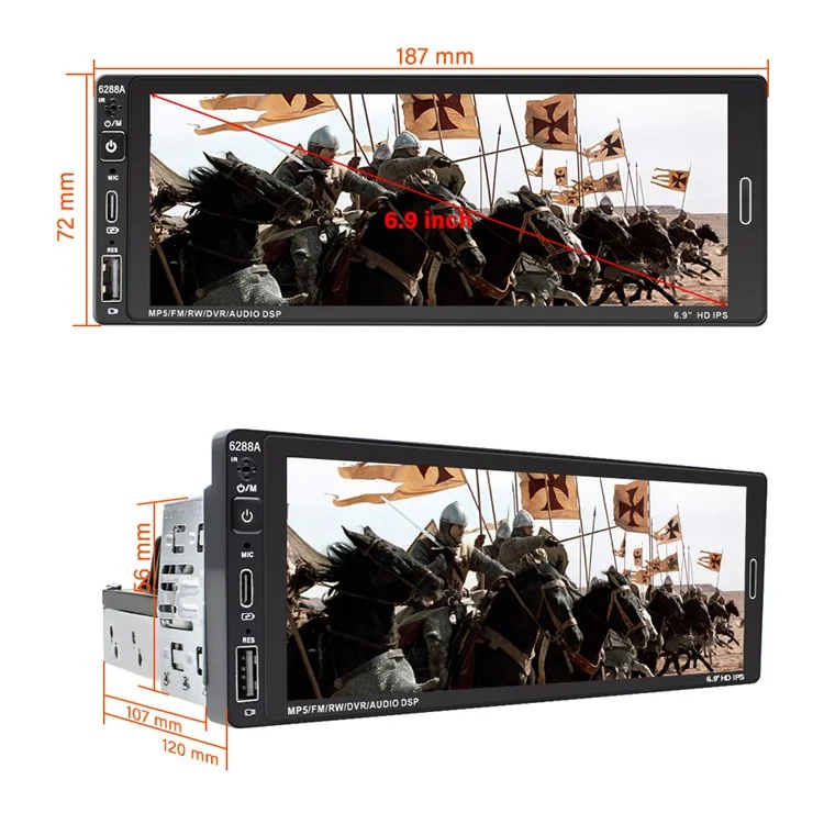 6288A 6.9-inch Android 12.0 2G+64G Touch Screen Car MP5 Player Carplay Android Auto Player