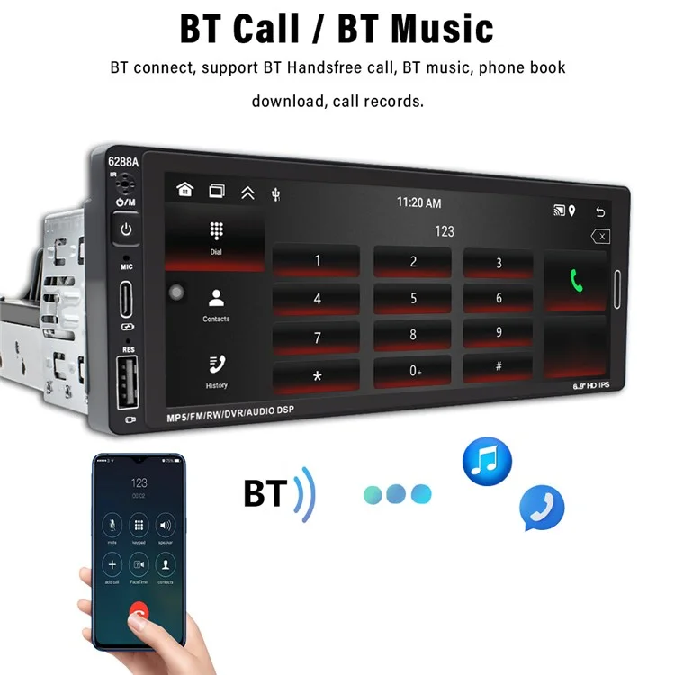 6288A 6.9-inch Android 12.0 2G+64G Touch Screen Car MP5 Player Carplay Android Auto Player