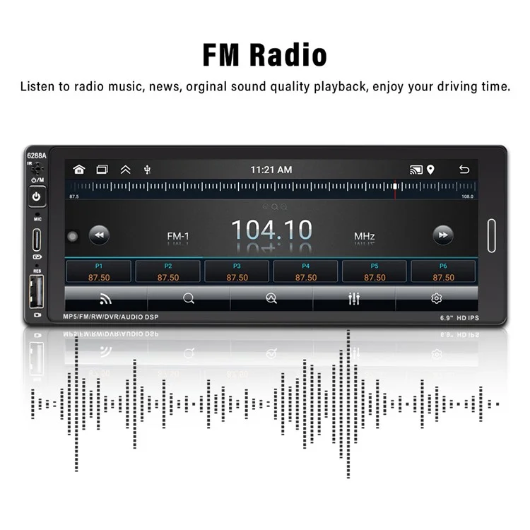 6288A 6.9-inch Android 12.0 2G+64G Touch Screen Car MP5 Player Carplay Android Auto Player