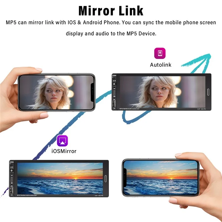 6288A 6.9-inch Android 12.0 2G+64G Touch Screen Car MP5 Player Carplay Android Auto Player