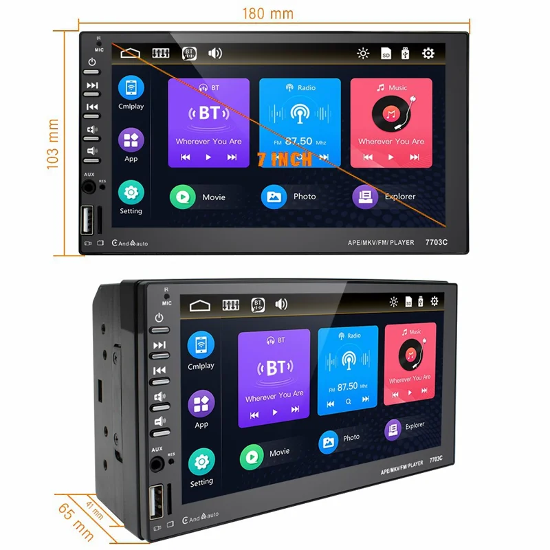 7703C 7-inch Android Auto MP5 Player Dual Din Carplay FM Radio with Microphone (CE Certified)