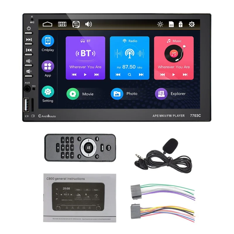 7703C 7-inch Android Auto MP5 Player Dual Din Carplay FM Radio with Microphone (CE Certified)