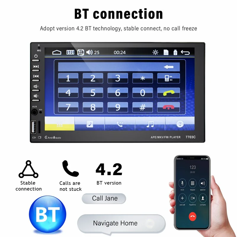 7703C 7-inch Android Auto MP5 Player Dual Din Carplay FM Radio with Microphone (CE Certified)