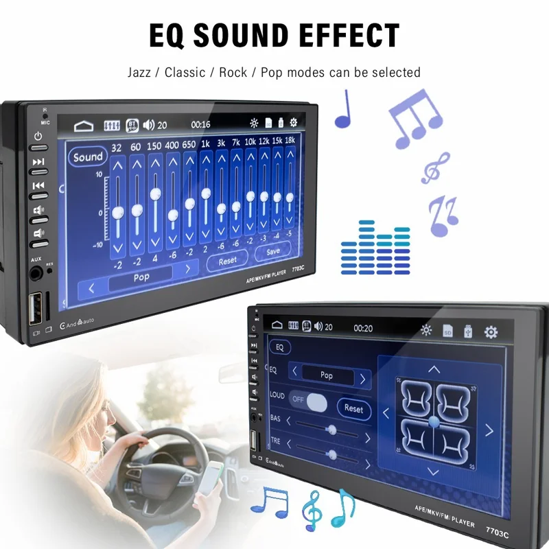 7703C 7-inch Android Auto MP5 Player Dual Din Carplay FM Radio with Microphone (CE Certified)