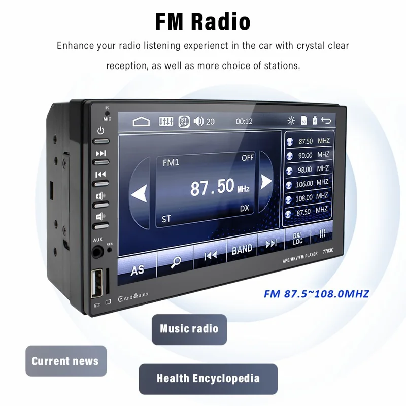 7703C 7-inch Android Auto MP5 Player Dual Din Carplay FM Radio with Microphone (CE Certified)