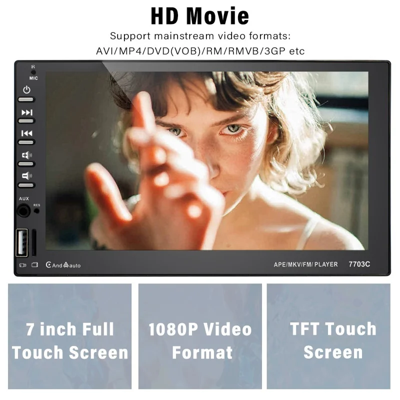 7703C 7-inch Android Auto MP5 Player Dual Din Carplay FM Radio with Microphone (CE Certified)