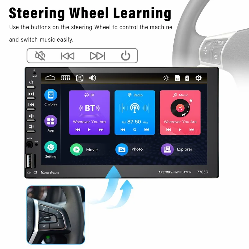 7703C 7-inch Android Auto MP5 Player Dual Din Carplay FM Radio with Microphone (CE Certified)