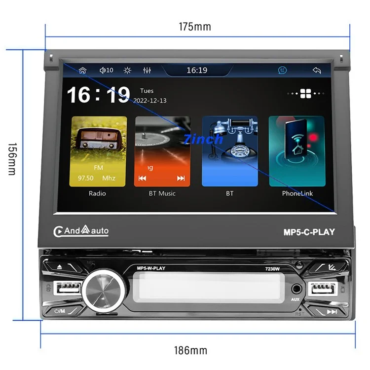 Voiture 7 pouces Écran électrique rétractable Lecteur de musique sans fil Carplay Console centrale (7230W) CE
