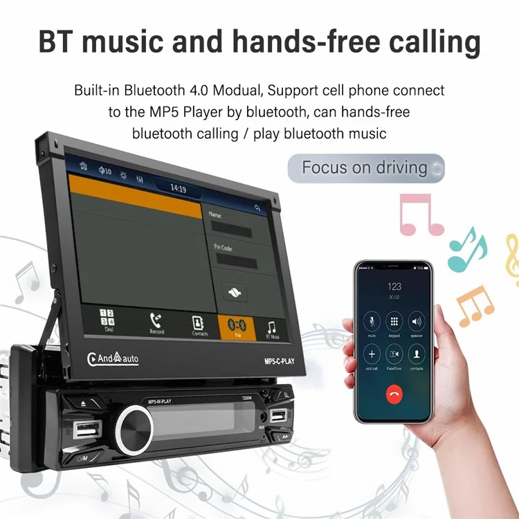 Voiture 7 pouces Écran électrique rétractable Lecteur de musique sans fil Carplay Console centrale (7230W) CE
