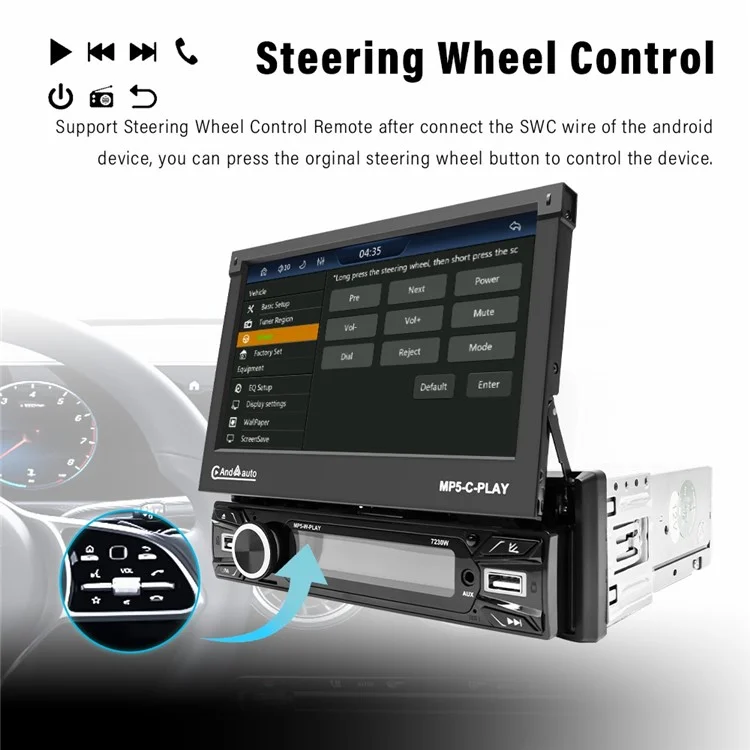 Voiture 7 pouces Écran électrique rétractable Lecteur de musique sans fil Carplay Console centrale (7230W) CE