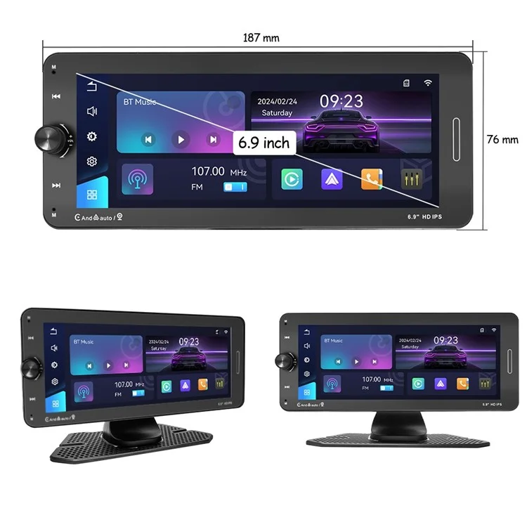 601W Wireless Car Player Reverse Camera Recorder 6.9 inch Touchscreen Portable Car Radio Receiver (CE Certificated)