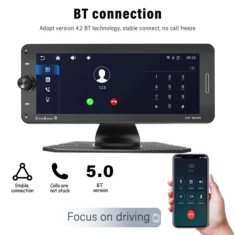 601W Wireless Car Player Reverse Camera Recorder 6.9 inch Touchscreen Portable Car Radio Receiver (CE Certificated)
