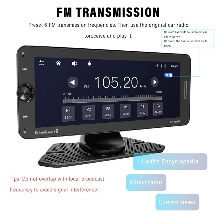601W Wireless Car Player Reverse Camera Recorder 6.9 inch Touchscreen Portable Car Radio Receiver (CE Certificated)