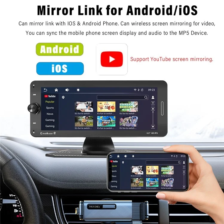 601W Wireless Car Player Reverse Camera Recorder 6.9 inch Touchscreen Portable Car Radio Receiver (CE Certificated)