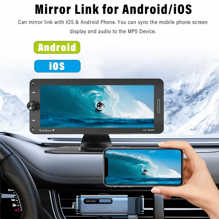 601W Wireless Car Player Reverse Camera Recorder 6.9 inch Touchscreen Portable Car Radio Receiver (CE Certificated)