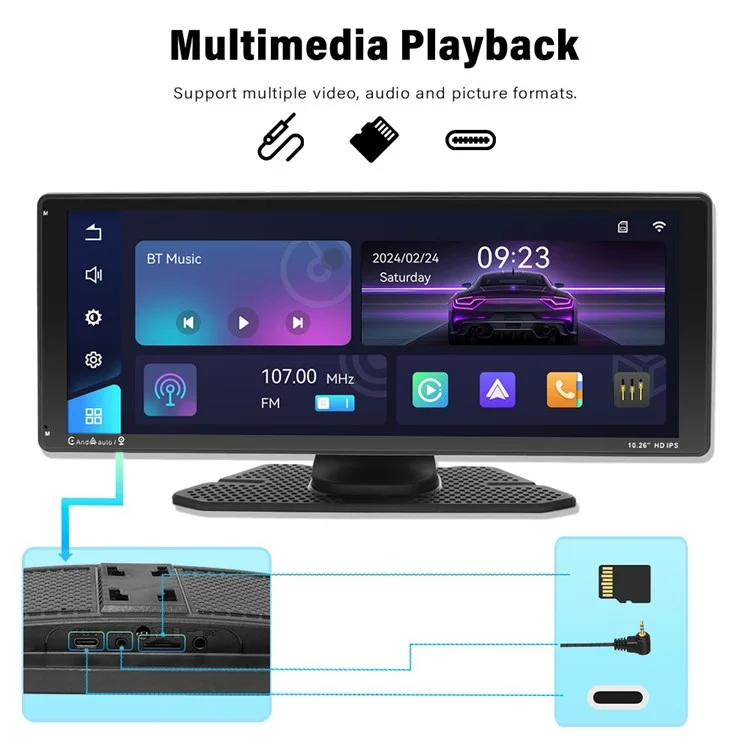 901W 10.26-дюймовый беспроводной кар-плеер Carplay Bluetooth MP5 с автомобильным FM-радио и камерой заднего вида