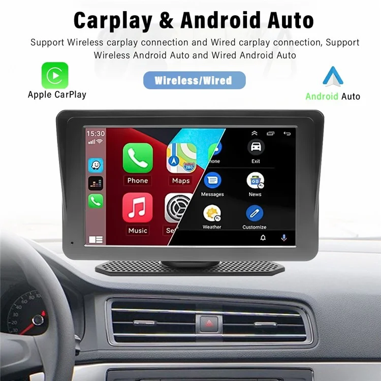 Автомобильная стереосистема 701W с 7-дюймовым экраном, Bluetooth, беспроводным CarPlay и камерой заднего вида