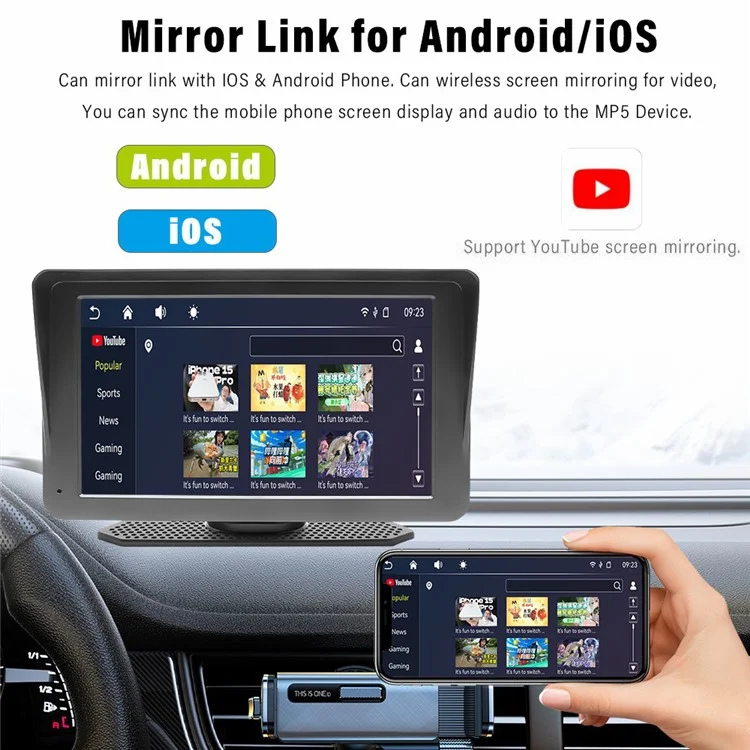 Автомобильная стереосистема 701W с 7-дюймовым экраном, Bluetooth, беспроводным CarPlay и камерой заднего вида