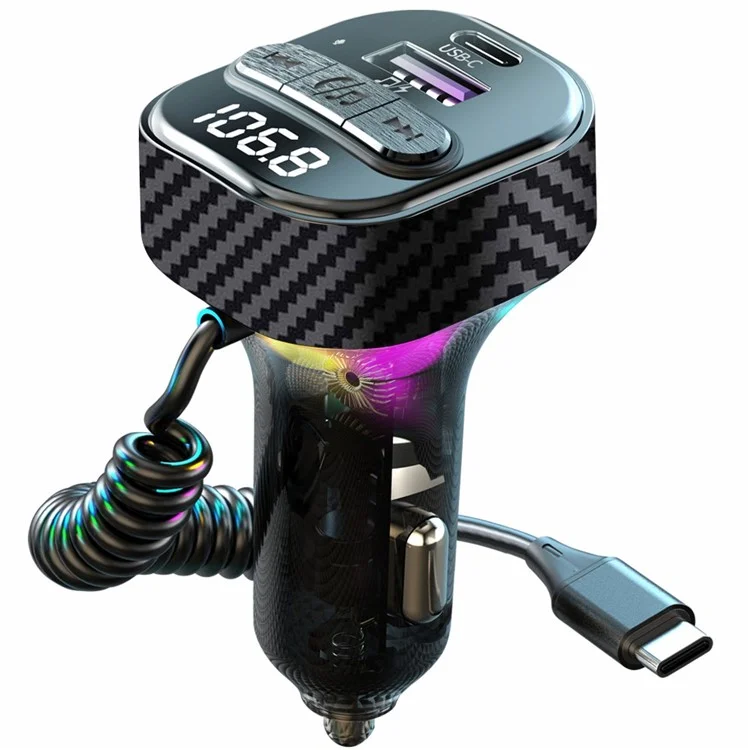C52 Bluetooth-compatible Car MP3 Player FM Transmitter Type-C + QC3.0 USB Car Charger with PD 30W Type-C Cable