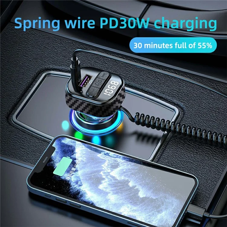 C52 Bluetooth-compatible Car MP3 Player FM Transmitter Type-C + QC3.0 USB Car Charger with PD 30W Type-C Cable