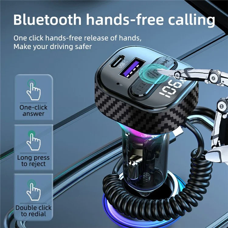C52 Bluetooth-compatible Car MP3 Player FM Transmitter Type-C + QC3.0 USB Car Charger with PD 30W Type-C Cable