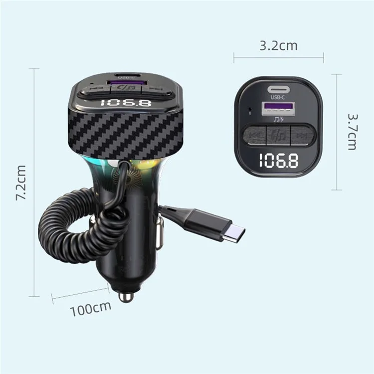 C52 Bluetooth-compatible Car MP3 Player FM Transmitter Type-C + QC3.0 USB Car Charger with PD 30W Type-C Cable
