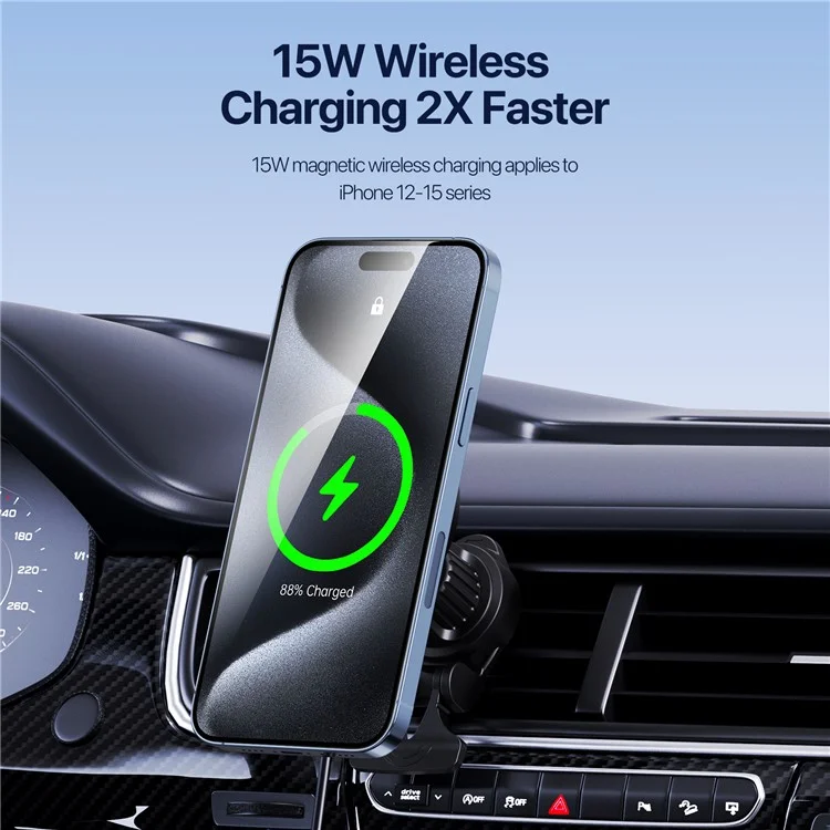 DUZZONA V5 15W Auto-Magnetisches Kabelloses Ladegerät für iPhone 16-15 Serie Lüftungsauslass Telefonhalterung (Qi2 zertifiziert)