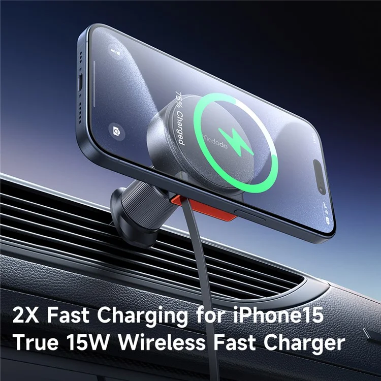 MCDODO CH-3000 Car Air Outlet 15W Magnetic Wireless Car Charger with Built-In Retractable Cable