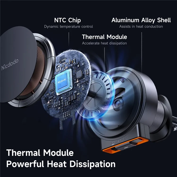 MCDODO CH-3000 Car Air Outlet 15W Magnetic Wireless Car Charger with Built-In Retractable Cable