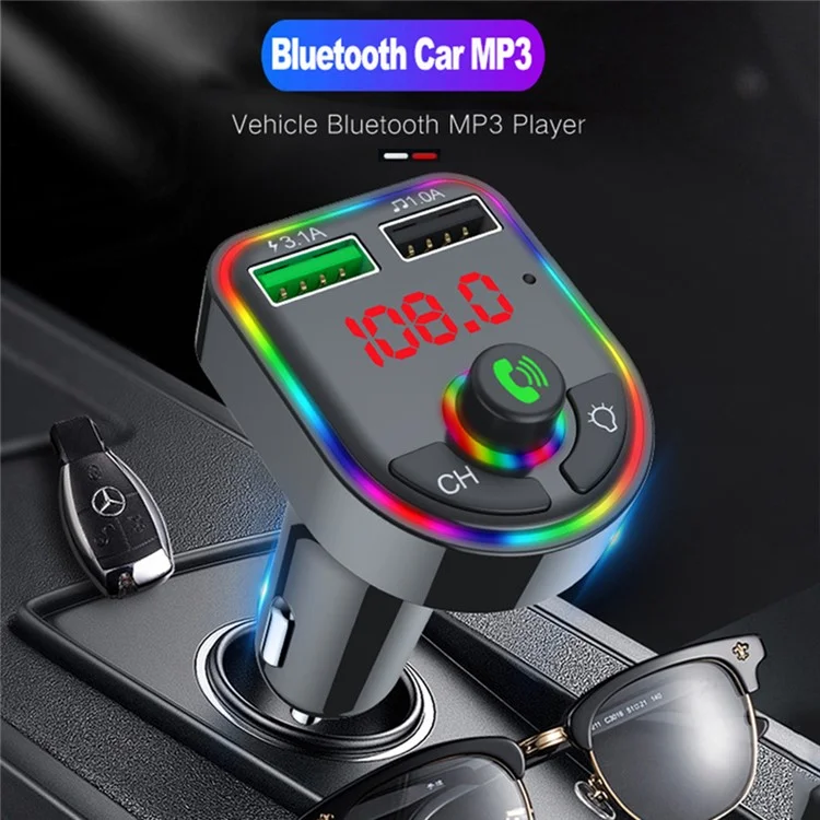 F6 Bluetooth-compatible 5.0 FM Transmitter Car Kit MP3 Player Wireless Handsfree Audio Receiver 3.1A Dual USB Fast Car Charger