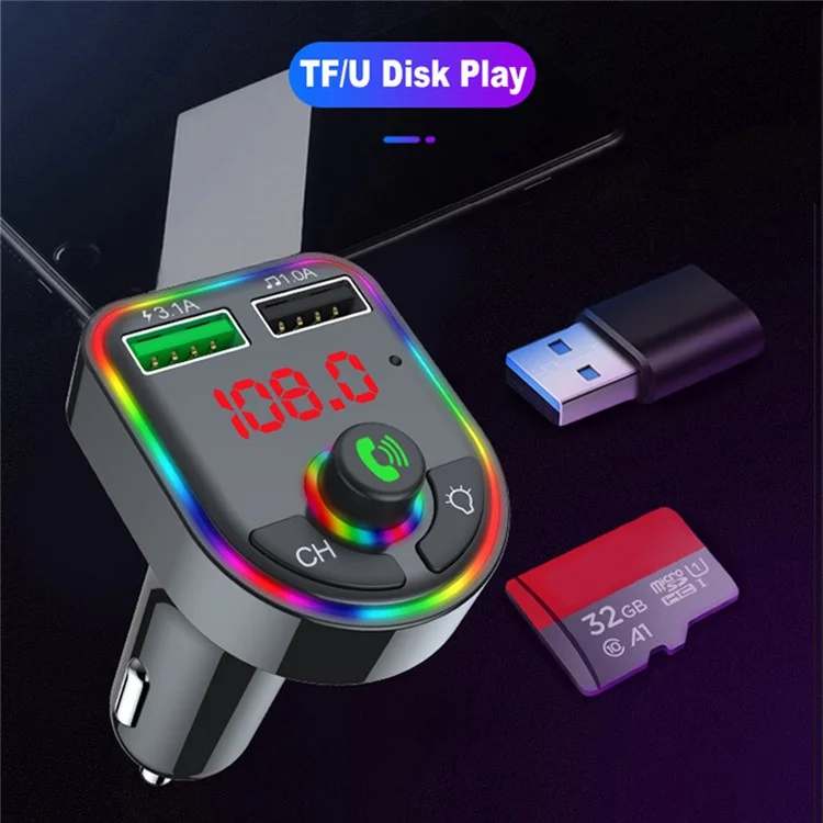 F6 Bluetooth-compatible 5.0 FM Transmitter Car Kit MP3 Player Wireless Handsfree Audio Receiver 3.1A Dual USB Fast Car Charger