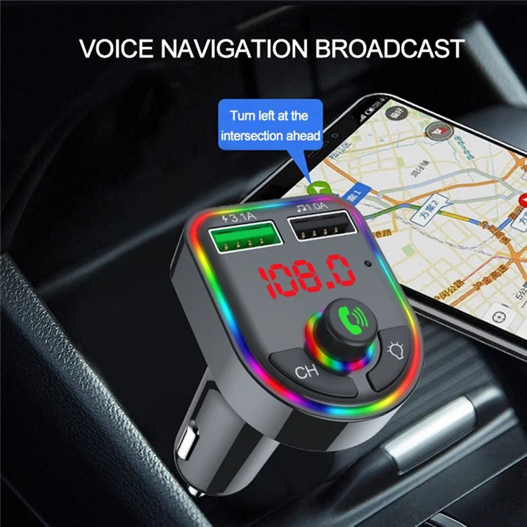 F6 Bluetooth 5.0 FM Transmitter Car Kit MP3 Player Wireless Handsfree Audio Receiver 3.1A Dual USB Fast Car Charger