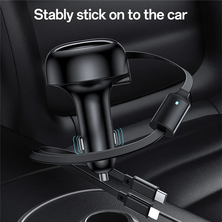 YESIDO Y61 53W Fast Charging Car Charger with USB Port and 2-in-1 Retractable Ip+Type-C Cable