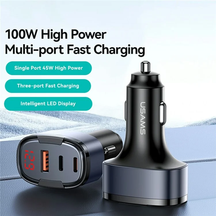 USAMS CC257 C42 100W Typ-c + USB + ip Three Ports Aluminiumlegierung Fast Car Ladegerät