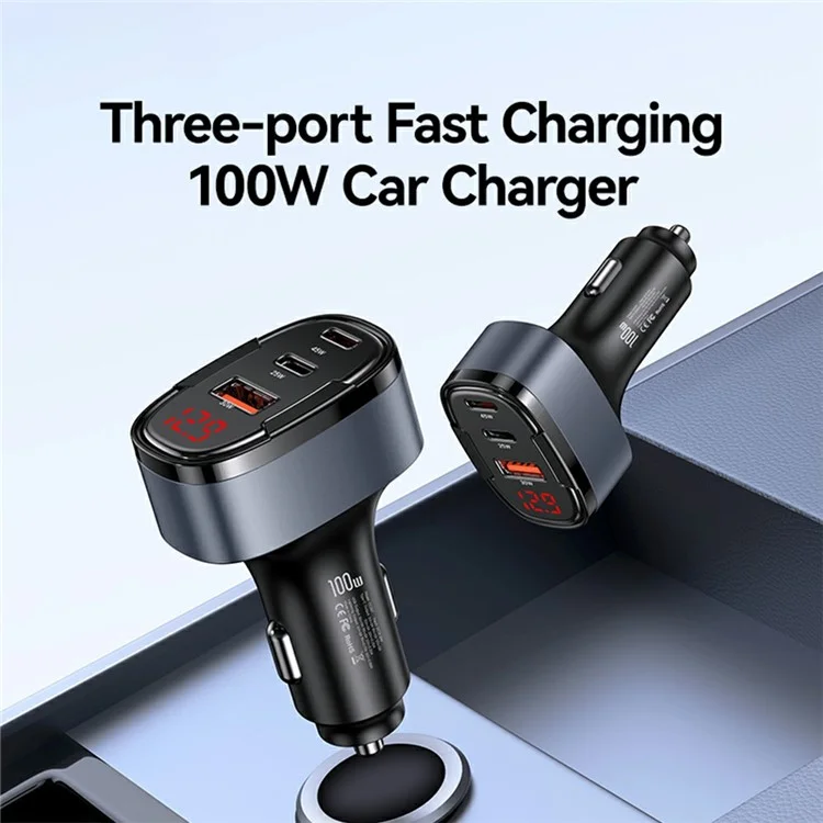 USAMS CC257 C42 100W Typ-c + USB + ip Three Ports Aluminiumlegierung Fast Car Ladegerät