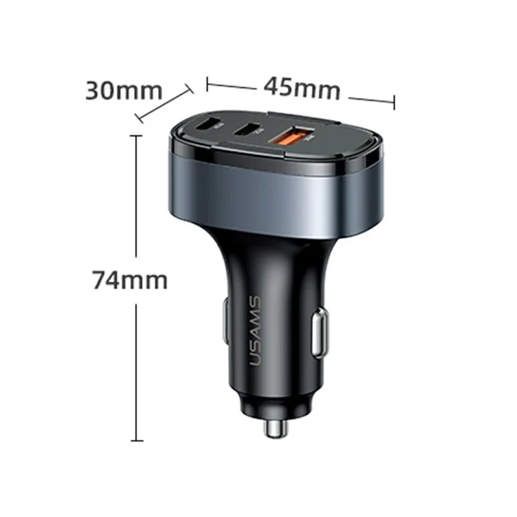 USAMS CC257 C42 100W Typ-c + USB + ip Three Ports Aluminiumlegierung Fast Car Ladegerät