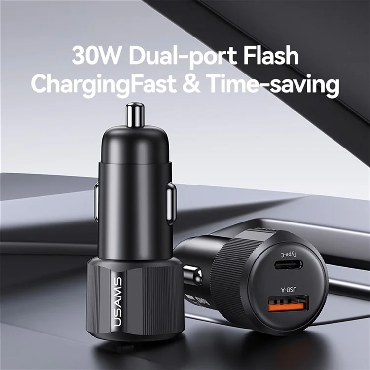 USAMS CC283 Car Charger 60W Dual Port USB-A + Type-C Fast Charging Cigarette Lighter Adapter