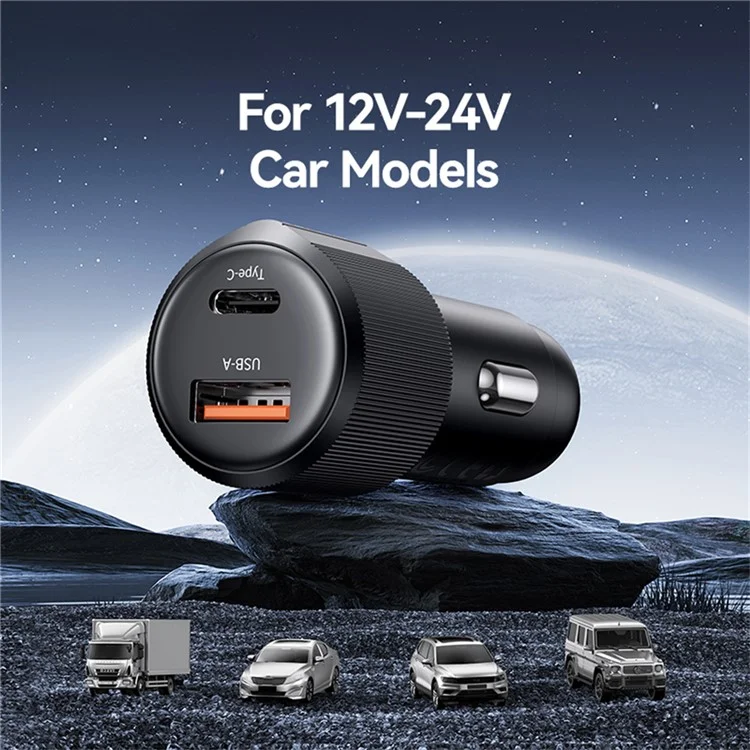 USAMS CC283 Car Charger 60W Dual Port USB-A + Type-C Fast Charging Cigarette Lighter Adapter