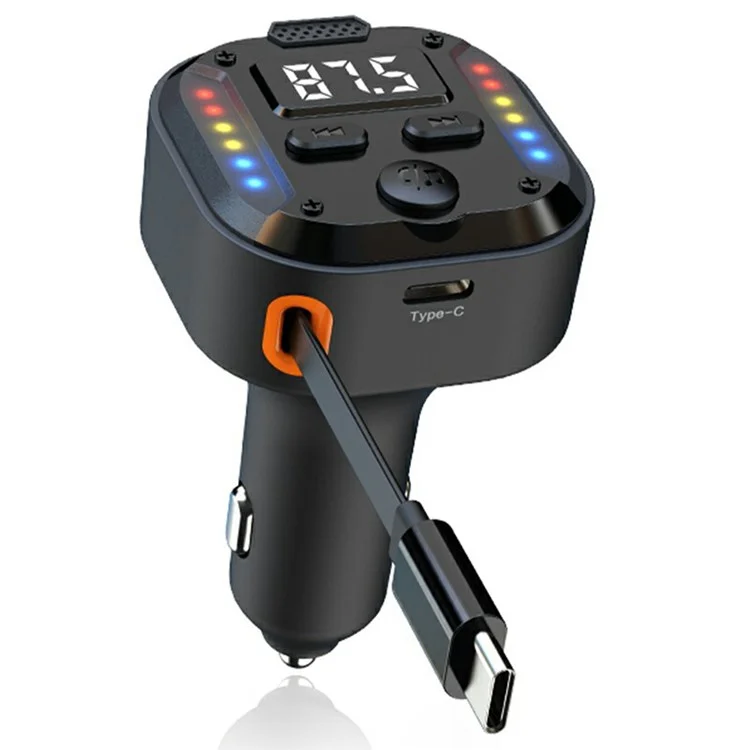 C69 Bluetooth-compatible Car Charger with Type-C Extendable Cable PD 30W Fast Charger FM Transmitter Hands Free Calling