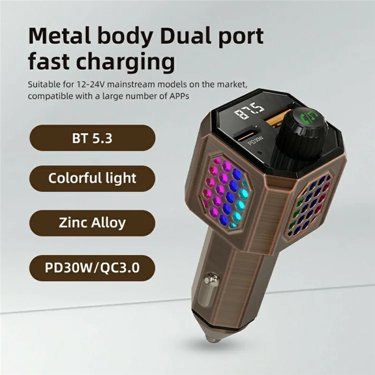 C70 Car Charger Adapter Zinc Alloy PD 30W Fast Charging Cigarette Lighter Compatible with All Phones