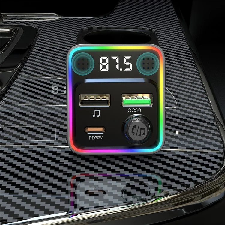 C71 Bluetooth-compatible Car Charger 3-in-1 PD 30W Cigarette Lighter Charger Adapter with FM Transmitter