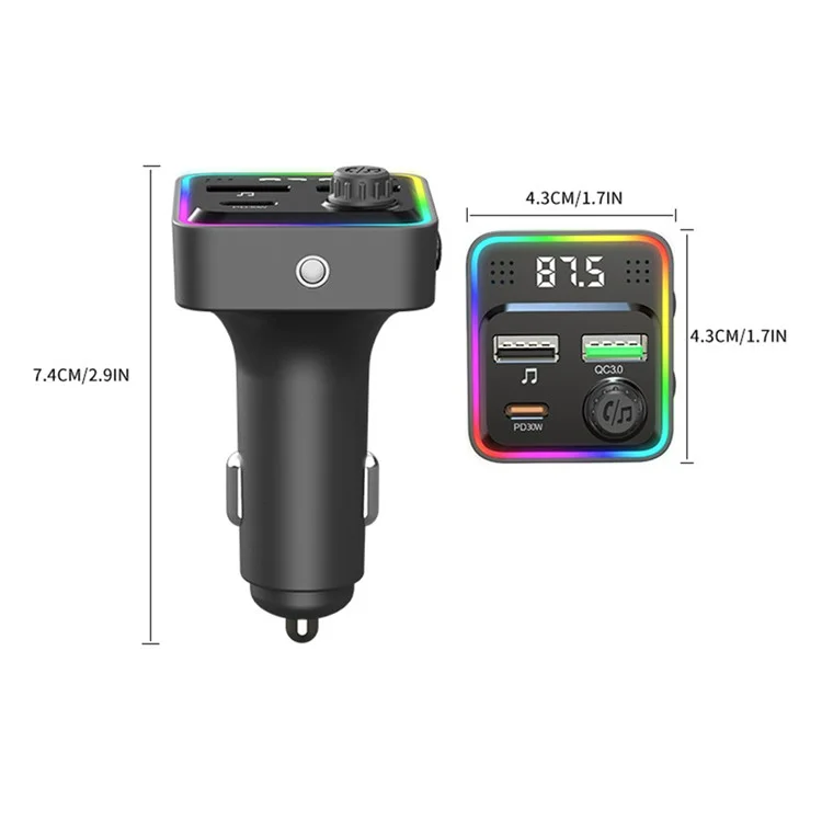 C71 Bluetooth-compatible Car Charger 3-in-1 PD 30W Cigarette Lighter Charger Adapter with FM Transmitter