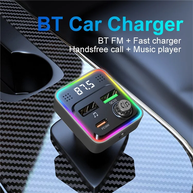 C71 Bluetooth-compatible Car Charger 3-in-1 PD 30W Cigarette Lighter Charger Adapter with FM Transmitter