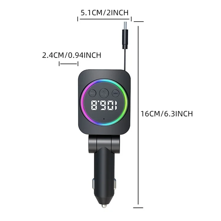 C76 PD 30W Car Charger with Retractable Cable  /  Cigarette Lighter Adapter  /  Bluetooth-compatible FM Transmitter