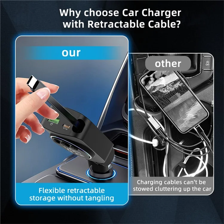 C76 PD 30W Car Charger with Retractable Cable  /  Cigarette Lighter Adapter  /  Bluetooth-compatible FM Transmitter