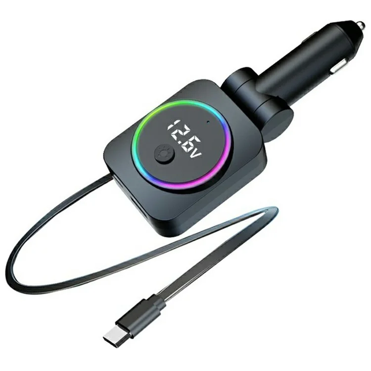 K38 USB + Type-C Car Charger PD 30W Fast Charging Cigarette Lighter Adapter with Retractable Cable