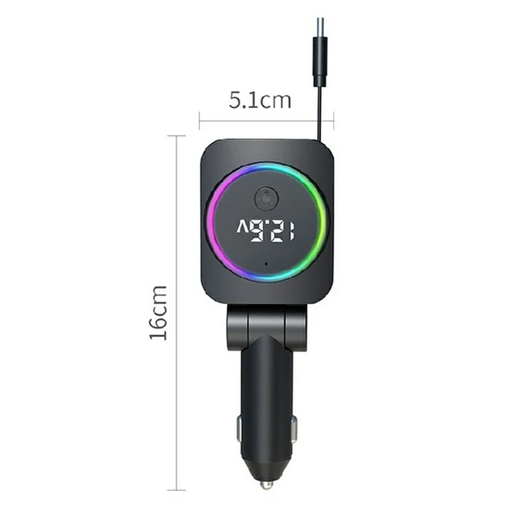 K38 USB + Type-C Car Charger PD 30W Fast Charging Cigarette Lighter Adapter with Retractable Cable